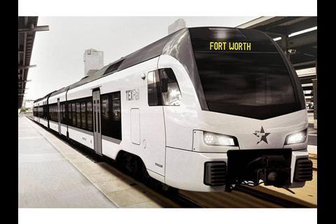 Stadler Flirt 3 diesel multiple-unit for Fort Worth's TEX Rail.